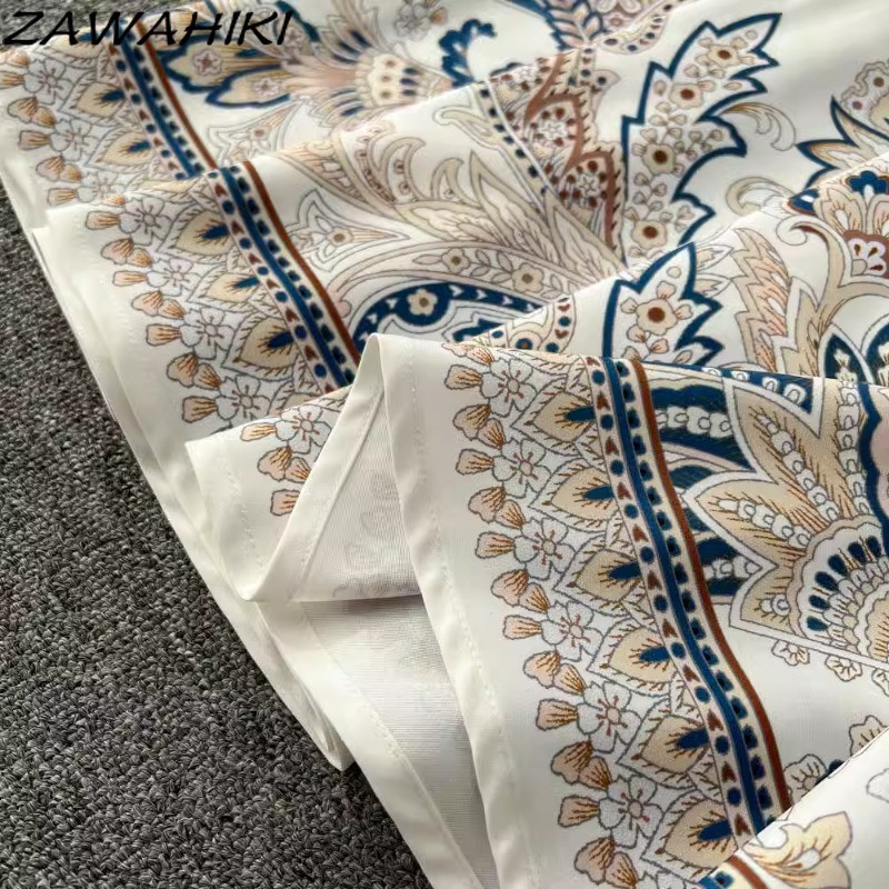 ZAWAHIKI Női ruha Tavasz ősz New Arrive Vintage O-nyakú, hosszú, kiszélesedő ujjú, melles szabálytalan redőzött Vestidos De Mujer