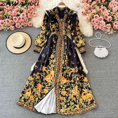 Temperament karcsú női köntös V nyakú lámpás ujjú Vestido De Mujer divat koreai női ruházat A-vonalú rakott hosszú ruha