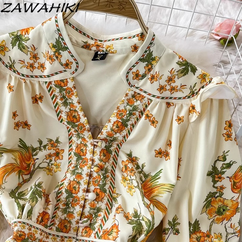 Temperament karcsú női köntös V nyakú lámpás ujjú Vestido De Mujer divat koreai női ruházat A-vonalú rakott hosszú ruha