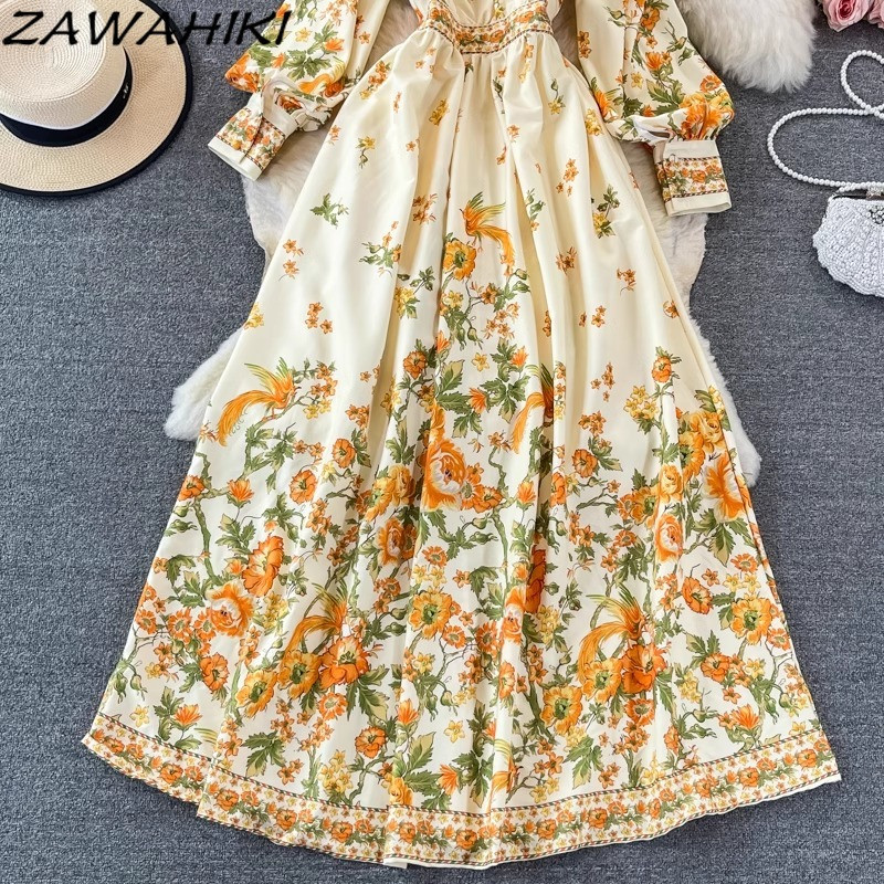 Temperament karcsú női köntös V nyakú lámpás ujjú Vestido De Mujer divat koreai női ruházat A-vonalú rakott hosszú ruha