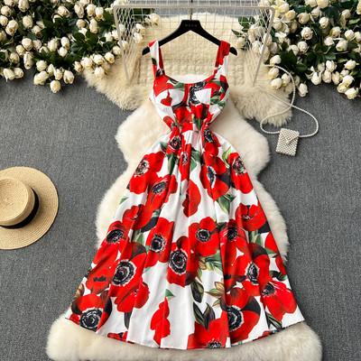 2024 Vestidos De Mujer nyári női ruhák Virágos ujjatlan tunika Sling köntös Femme Vintage Fashion összecsukható nagy lengő ruha