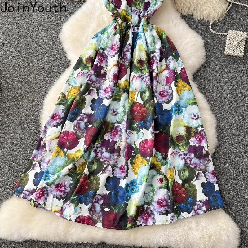 2024 Vestidos De Mujer nyári női ruhák Virágos ujjatlan tunika Sling köntös Femme Vintage Fashion összecsukható nagy lengő ruha