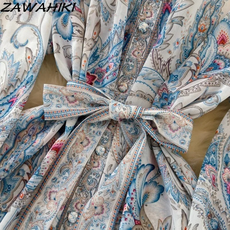 Tavaszi Femme köntös Temperament Vestido Feminino Fashion Sashes Bandage Lantern Sleeve Stand Nyak karcsú derék ruha nőknek