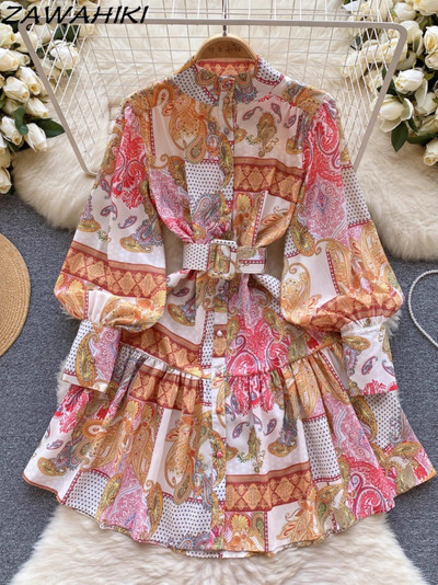 Női ruhák Mujer Faldas Női ruhák Temperamentum Patchwork Kontraszt Szín Lámpás Ujj Vestido Midi Talla Grande