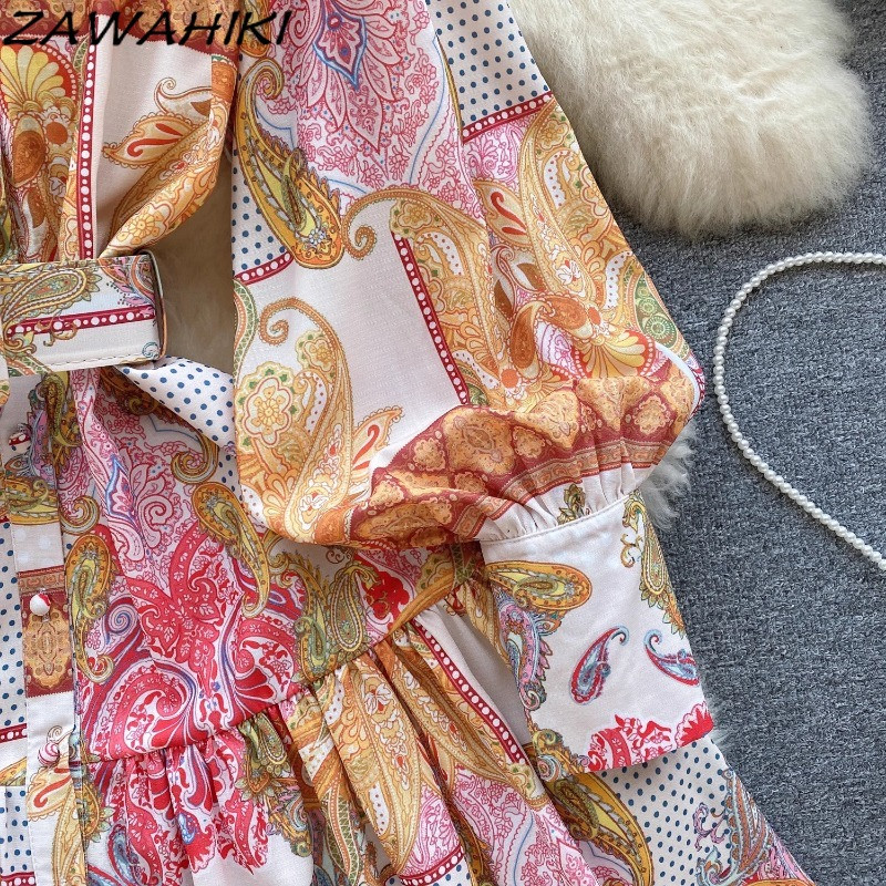 Női ruhák Mujer Faldas Női ruhák Temperamentum Patchwork Kontraszt Szín Lámpás Ujj Vestido Midi Talla Grande