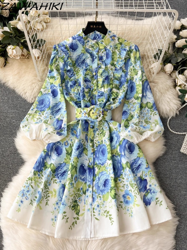 Vestidos De Mujer rövid estélyi ruha, női köntös, fodros, felfújt ujjú, édes elegáns, vékony, redőzött kötés, virágos női ruházat