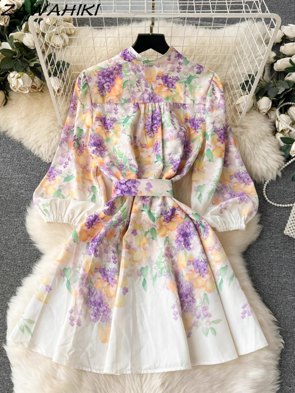 Vestidos De Mujer rövid estélyi ruha, női köntös, fodros, felfújt ujjú, édes elegáns, vékony, redőzött kötés, virágos női ruházat