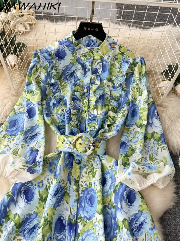 Vestidos De Mujer rövid estélyi ruha, női köntös, fodros, felfújt ujjú, édes elegáns, vékony, redőzött kötés, virágos női ruházat