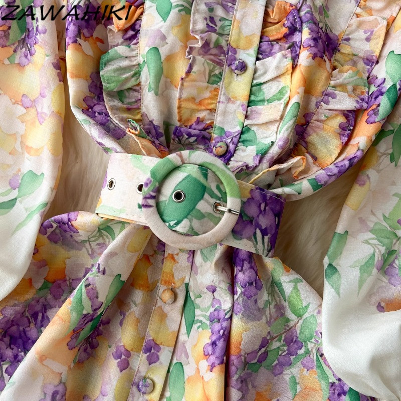 Vestidos De Mujer rövid estélyi ruha, női köntös, fodros, felfújt ujjú, édes elegáns, vékony, redőzött kötés, virágos női ruházat