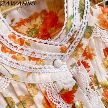 Λεπτή μέση φούντα φόρεμα Boho Επίδεσμος Floral Vestidos Para Grados Κορεάτικα γυναικεία ρούχα Μανίκι φαναριού Γραφείο Lady Ropa Mujer