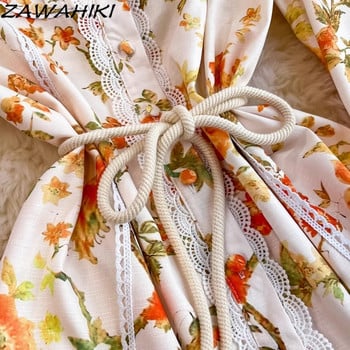 Λεπτή μέση φούντα φόρεμα Boho Επίδεσμος Floral Vestidos Para Grados Κορεάτικα γυναικεία ρούχα Μανίκι φαναριού Γραφείο Lady Ropa Mujer