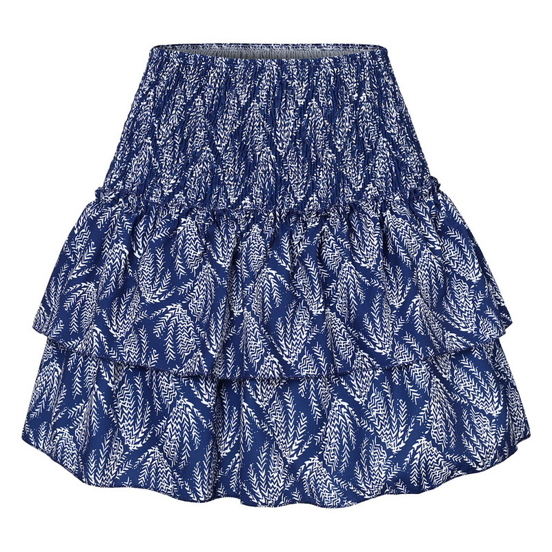 Női divat nyomott szoknya Beach Boho redőzött réteges fodrok Mini szoknya Streetwear Elegáns, édes, magas derekú, A vonalú szoknyák