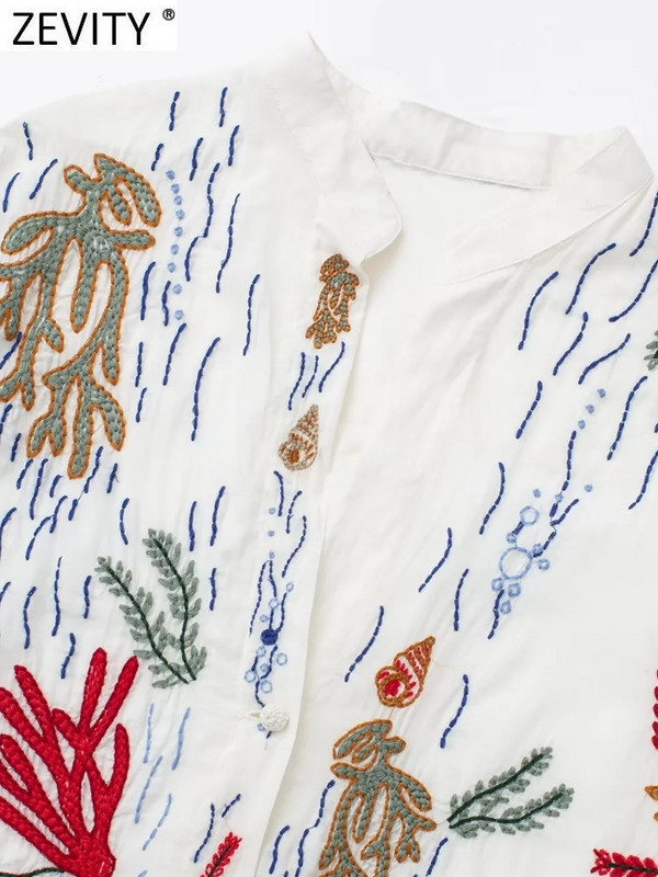 Zevity új női vintage állógallér virágos hímzéssel oldalt osztott midi ing ruha, női elegáns, egysoros Vestidos DS4090