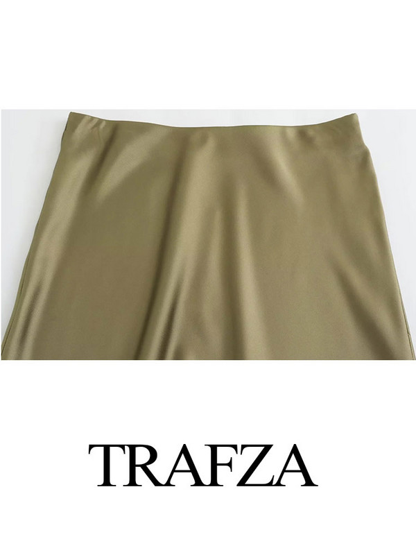 TRAFZA női szoknyák 2024 nyári tömör szatén hüvelyes hosszú szoknya női show Curve strandruhák női sellőszoknyák
