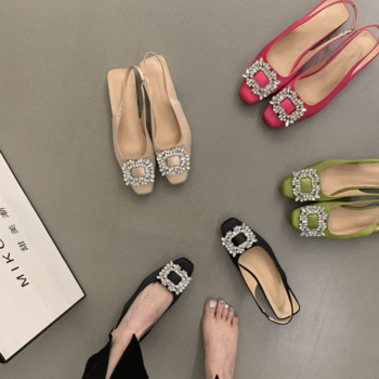 Χαμηλό τακούνι Rhinestone Γυναικεία παπούτσια 2023 Νέα καλοκαιρινή μόδα με τετράγωνα γόβες γυναικεία παπούτσια Sandalias De Mujer