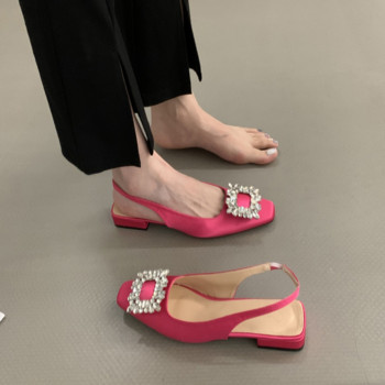 Χαμηλό τακούνι Rhinestone Γυναικεία παπούτσια 2023 Νέα καλοκαιρινή μόδα με τετράγωνα γόβες γυναικεία παπούτσια Sandalias De Mujer