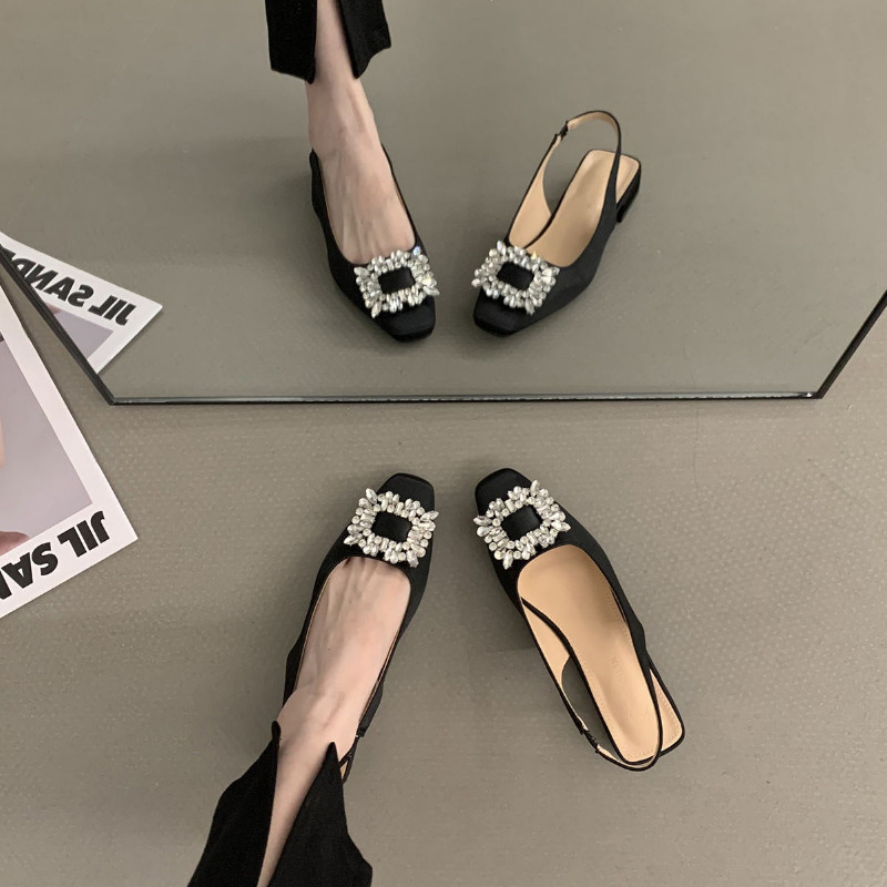 Alacsony sarkú strasszos szandálok, női cipők 2023-ban, új nyári divatos négyszögletes sarkú női cipők Sandalias De Mujer