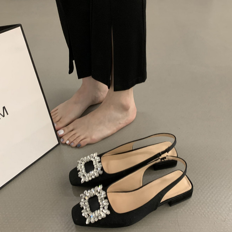 Alacsony sarkú strasszos szandálok, női cipők 2023-ban, új nyári divatos négyszögletes sarkú női cipők Sandalias De Mujer