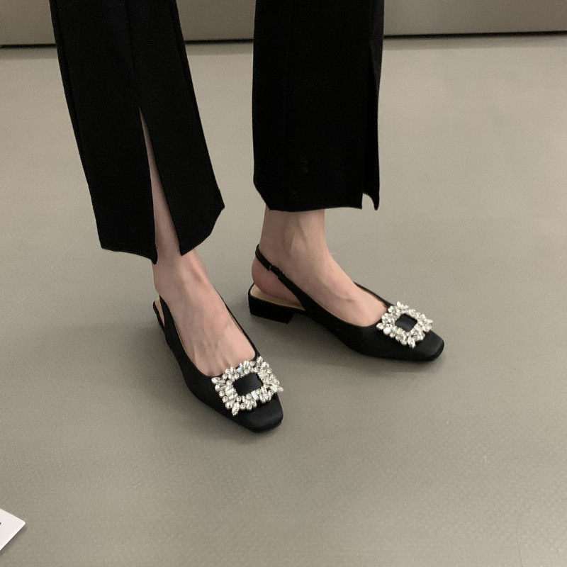 Alacsony sarkú strasszos szandálok, női cipők 2023-ban, új nyári divatos négyszögletes sarkú női cipők Sandalias De Mujer