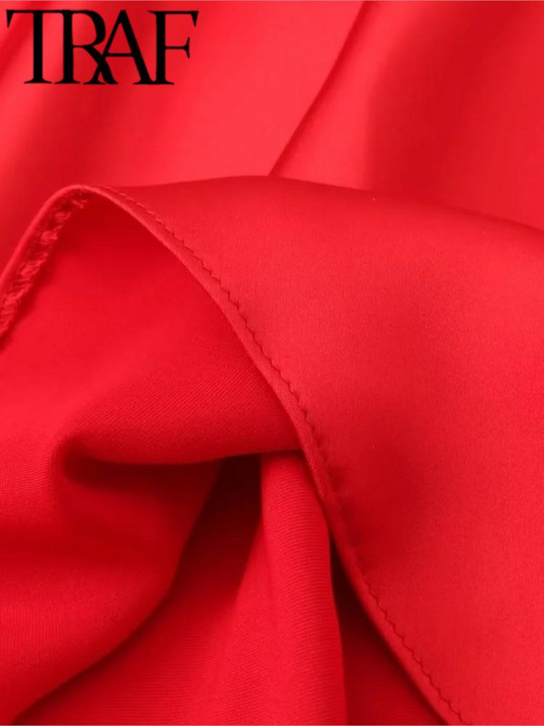 TRAF 2024 női divat, ujjatlan, hát nélküli kötőfék ruha alkalmi vékony, puha szatén midi hosszú ruhák nőknek Vestidos Mujer piros