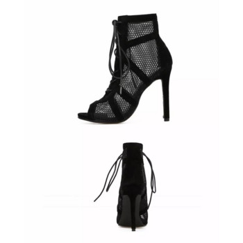 Νέα επίδειξη μόδας Μαύρο δίχτυ υφασμάτινο χιαστί λουράκι Σέξι ψηλοτάκουνα πέδιλα Γυναικεία παπούτσια Pumps με κορδόνια Peep Toe Σανδάλια Casual Mesh