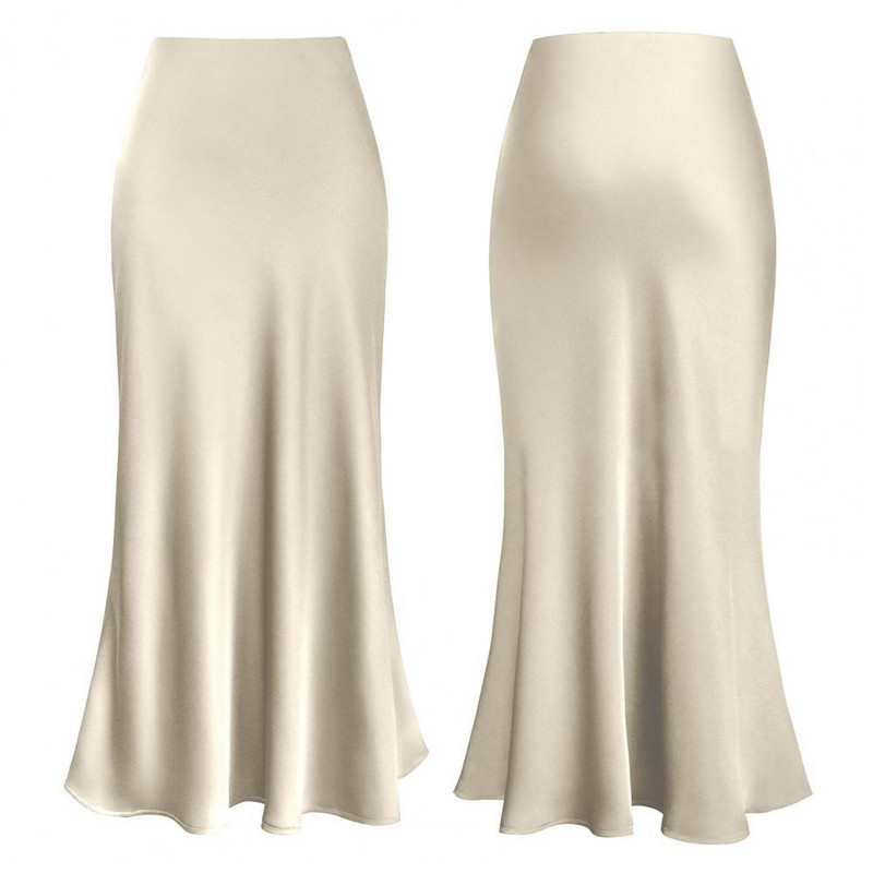 Kényelmes női szoknya Női magas derekú szoknya Elegáns műselyem szatén szoknya magas derekú női A-vonalú irodai női szoknya