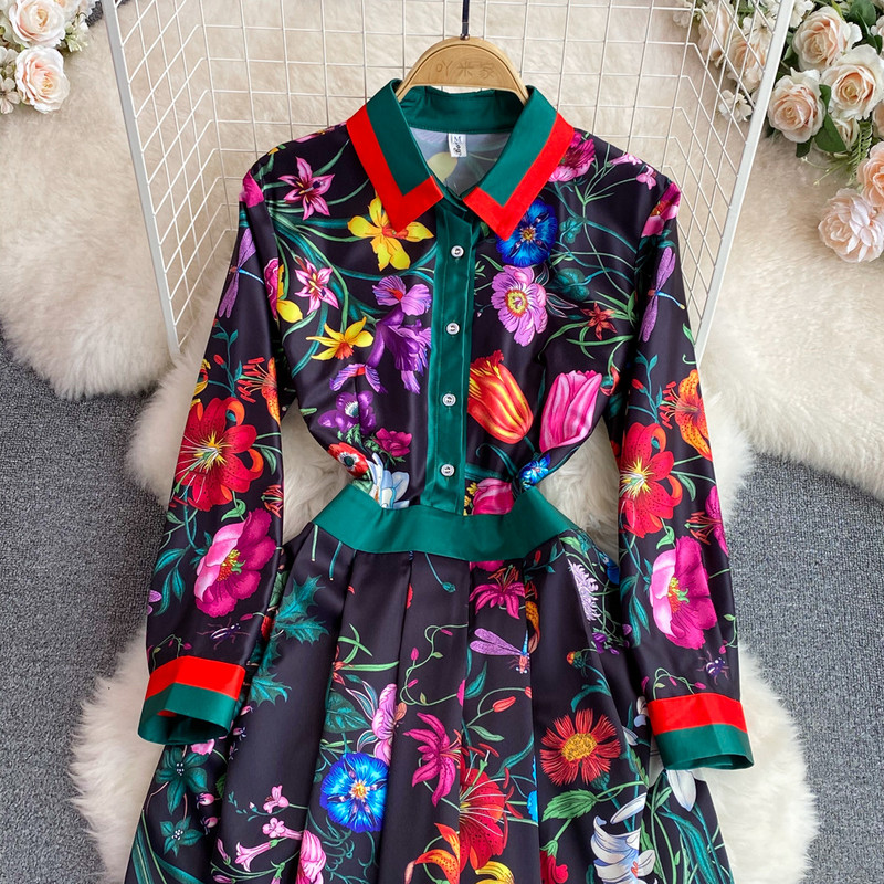 JAMERARY divat Kifutópálya Vörös Rózsa Kék Fehér Porcelán Virágos Ing ruha Női Nyári Őszi Hosszú ujjú Midi Vestidos