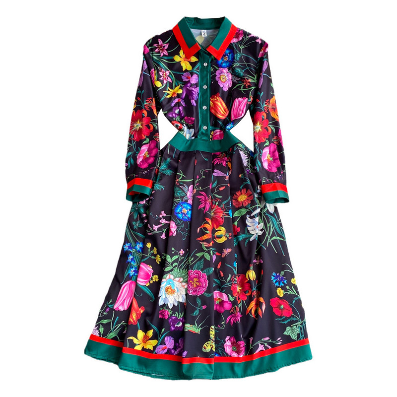 JAMERARY divat Kifutópálya Vörös Rózsa Kék Fehér Porcelán Virágos Ing ruha Női Nyári Őszi Hosszú ujjú Midi Vestidos