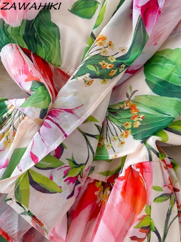 Női ruha tavaszi nyári nyomat magas derekú koreai temperamentum Vestido De Mujer hosszú ujjú csípős A-vonalú New Arrive Sweet