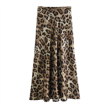 TRAF Leopard Print Γυναικεία φούστα Vintage Midi Σατέν Φούστα Γυναικεία μόδα Ψηλόμεση Κομψές μακριές φούστες για γυναίκες Καλοκαίρι 2024 φούστα