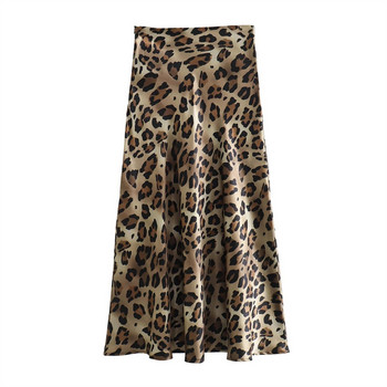 TRAF Leopard Print Γυναικεία φούστα Vintage Midi Σατέν Φούστα Γυναικεία μόδα Ψηλόμεση Κομψές μακριές φούστες για γυναίκες Καλοκαίρι 2024 φούστα