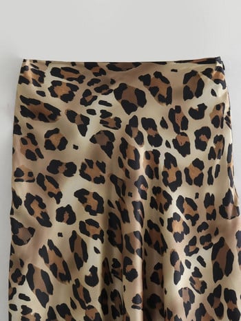 TRAF Leopard Print Γυναικεία φούστα Vintage Midi Σατέν Φούστα Γυναικεία μόδα Ψηλόμεση Κομψές μακριές φούστες για γυναίκες Καλοκαίρι 2024 φούστα