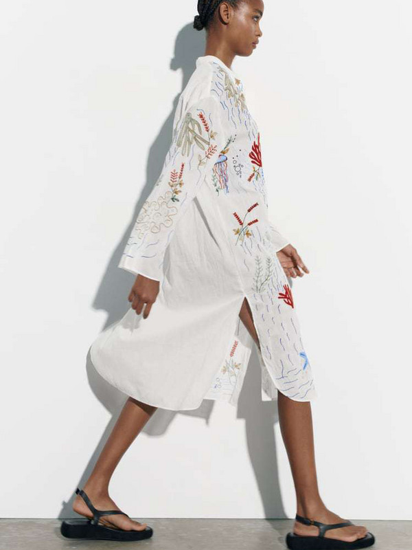 Fitshinling Bohém hímzéses ingruha Női ruházat Virág Egyenes Vestidos Femme Divatos Vintage Midi ruhák Női