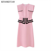 KEYANKETIAN 2024 New Launch női hamis kétrészes csíkos patchwork Epaulet ruhák Elegáns francia stílusú karcsú MIDI ruha