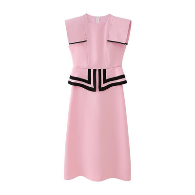 KEYANKETIAN 2024 New Launch női hamis kétrészes csíkos patchwork Epaulet ruhák Elegáns francia stílusú karcsú MIDI ruha