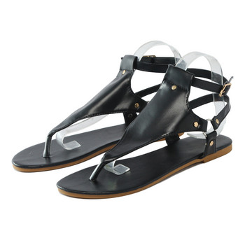 Летни дамски сандали Плоски чехли Джапанки от изкуствена кожа Катарама за колан Дамски обувки 2023 г. Нови модни дамски сандали в Рим