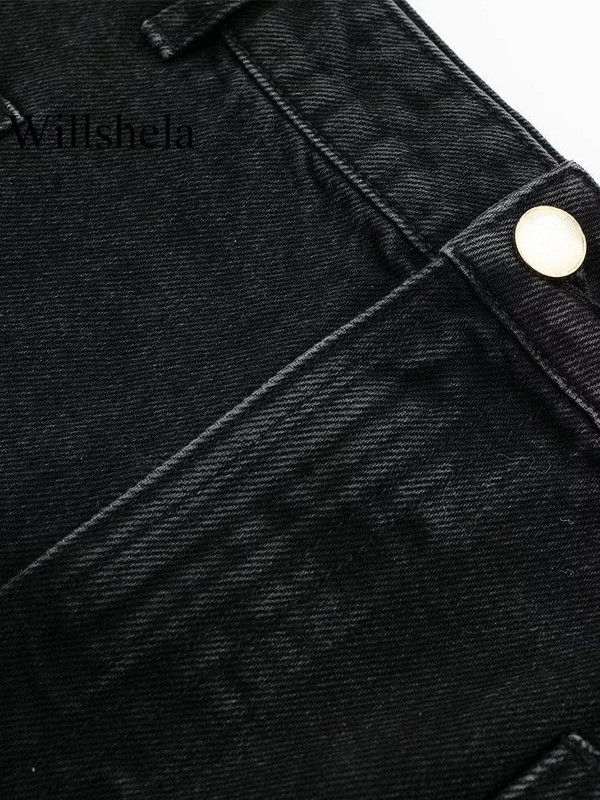 Willshela női divat zsebekkel farmer fekete elülső cipzáras Midi szoknyák Vintage magas derekú női elegáns női hosszú szoknyák