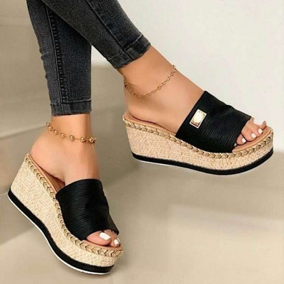 Γυναικείες παντόφλες Casual Solid Platform Wedges Παπούτσια Μόδα πλεκτά λουράκια Σανδάλια για περπάτημα εξωτερικού χώρου Νέες καλοκαιρινές σαγιονάρες παραλίας