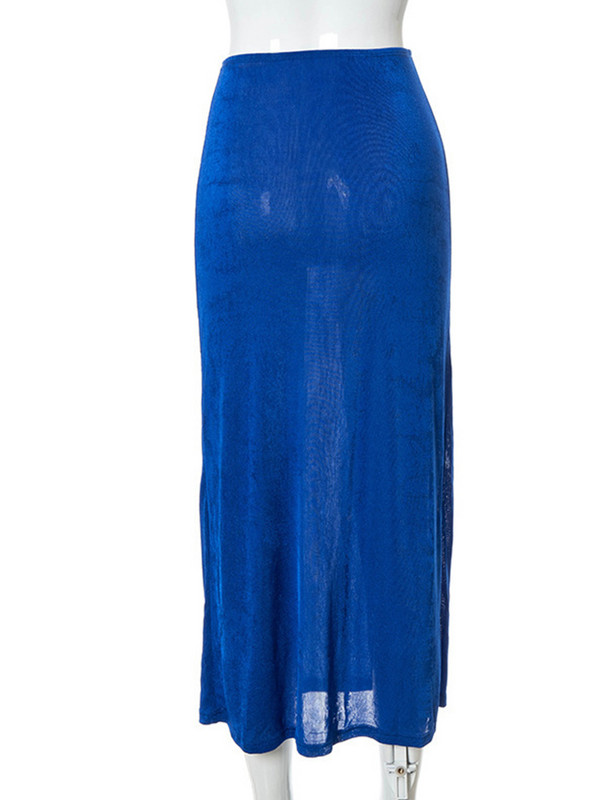 Y2K Bodycon Midi szoknya Kék hosszú szoknya Női Ruhák Divat Basic Solid Green Őszi Téli Utcai viselet Alacsony derekú ceruzaszoknya