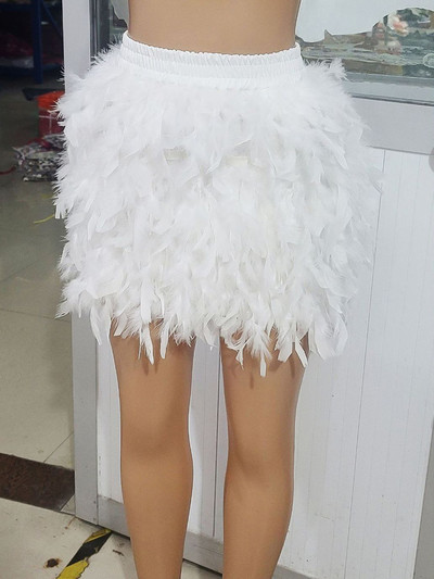 Kricesseen szexi zöld tollszoknya Új női tömör, magas derekú mini szőrös szoknya éjszakai klubruházat