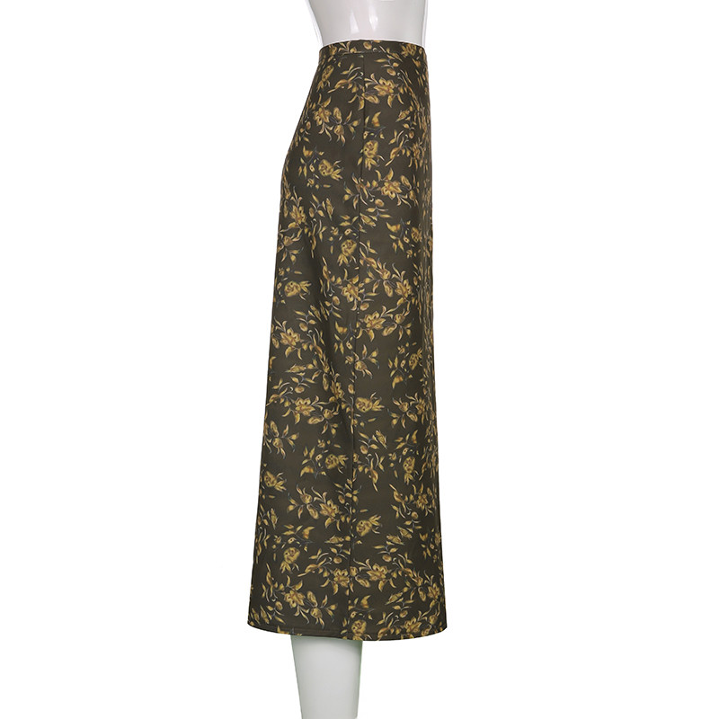 Női vintage virágmintás szoknya nyári Boho alacsony derekú Holidy Beach hosszú ceruzaszoknya Grunge Fairycore utcai viselet Y2k