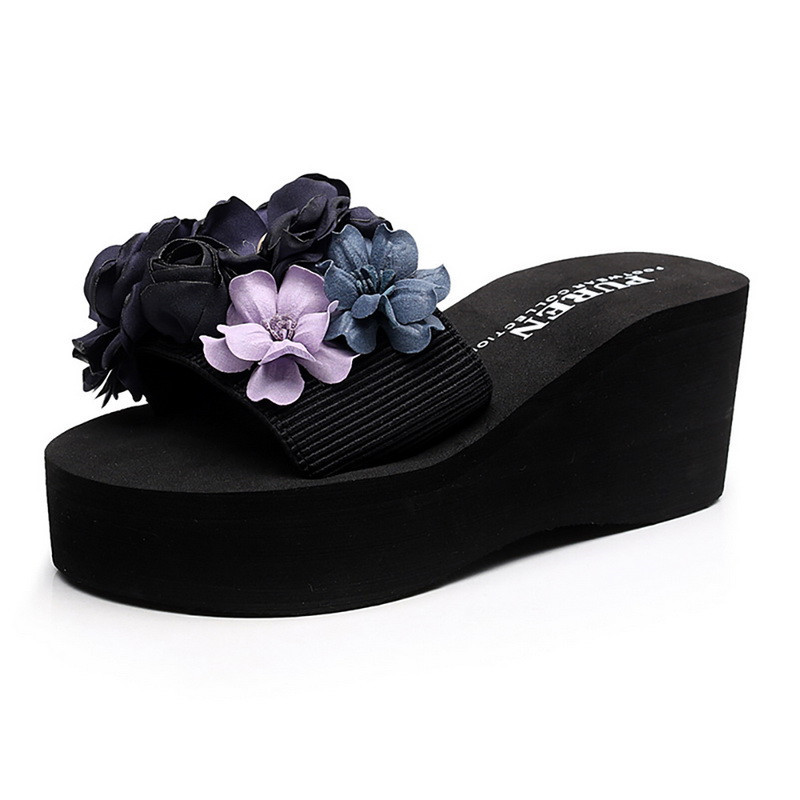 BEYARNELitthing kézzel készített nyári divat női virág lábujjcsipesz papucs csúszásmentes ék strandpapucs női cipő