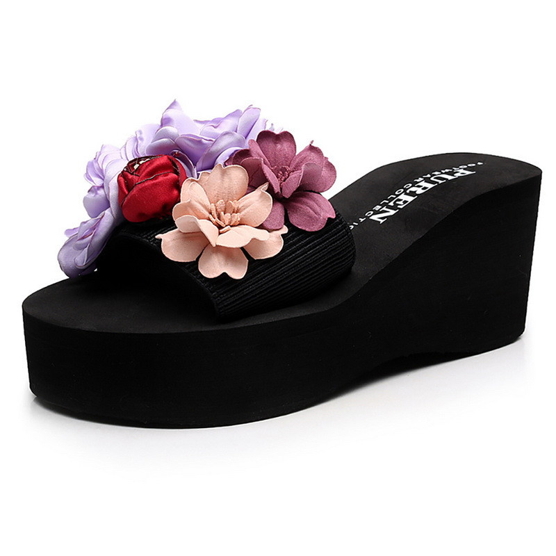 BEYARNELitthing kézzel készített nyári divat női virág lábujjcsipesz papucs csúszásmentes ék strandpapucs női cipő