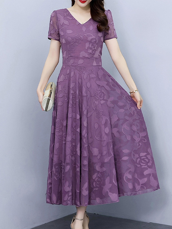 Női ruházat Lila virágos sifon tunikák alkalmi Boho Beach Midi ruha Divat Nyári Elegáns Bodycon Party 2024 Hosszú ruhák