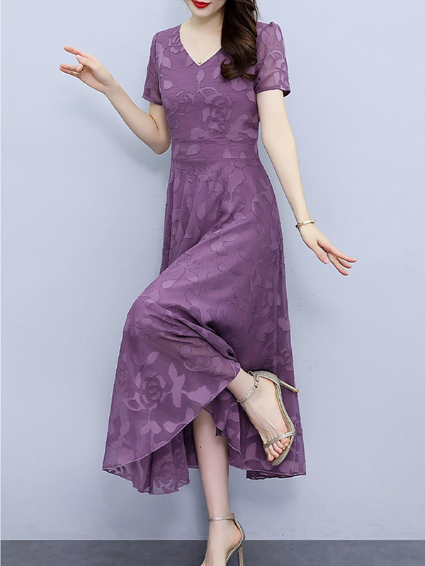 Női ruházat Lila virágos sifon tunikák alkalmi Boho Beach Midi ruha Divat Nyári Elegáns Bodycon Party 2024 Hosszú ruhák