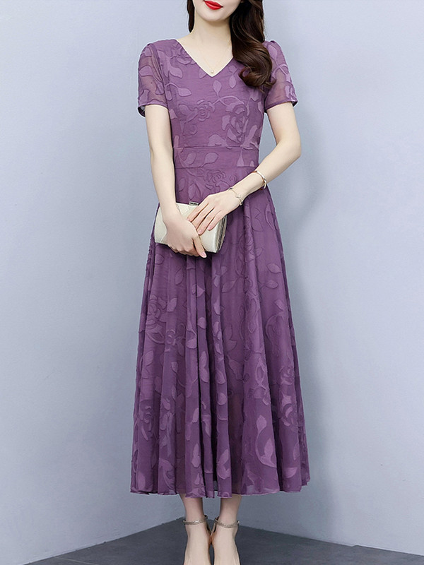 Női ruházat Lila virágos sifon tunikák alkalmi Boho Beach Midi ruha Divat Nyári Elegáns Bodycon Party 2024 Hosszú ruhák