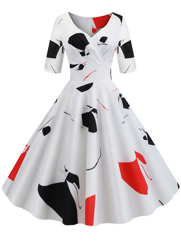 Női nyári ruha alkalmi fél ujjú elegáns vintage irodai buli virágmintás Midi sundress vestidos