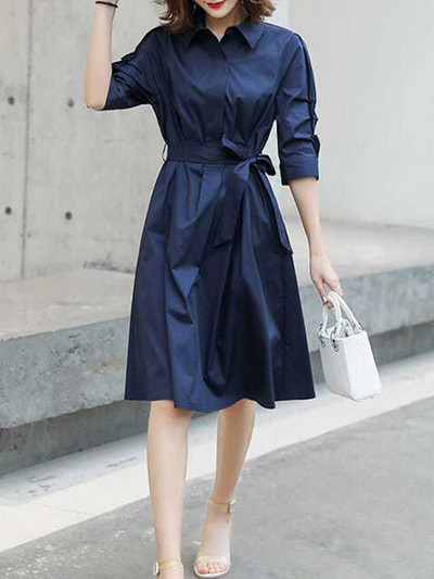 Tavaszi őszi szolid, elegáns divatos, elegáns női ruha, fél ujjú, esztétikus, alkalmi Vestidos De Fiesta sötétkék koreai köntös