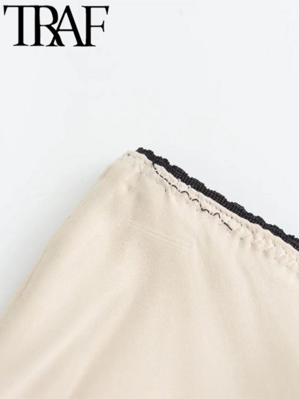TRAF 2024 női divat tavaszi nyár selyem textúrájú félszoknya alkalmi karcsú, magas derekú alsó