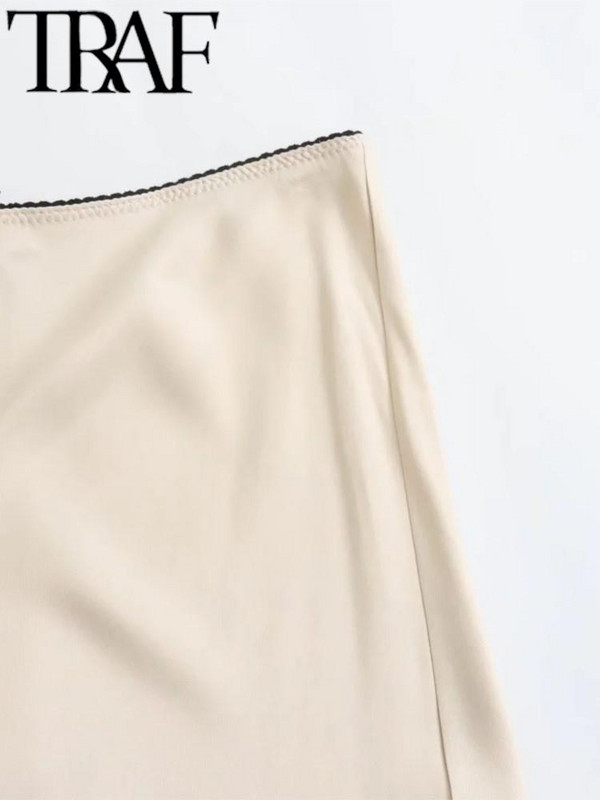 TRAF 2024 női divat tavaszi nyár selyem textúrájú félszoknya alkalmi karcsú, magas derekú alsó